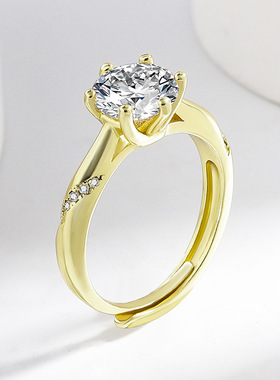 欧美跨境镀仿金璀璨超闪莫桑钻两克拉通灵感女式镶指