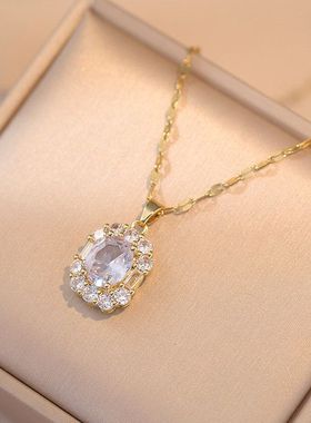 项链女 网红花朵锆石小众日韩风新款设计感吊坠气质套装钛钢项链