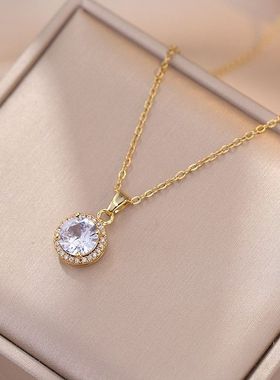 项链女网红花朵锆石几何小众时尚新款设计感吊坠气质套装钛钢项链