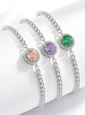 直播热销八边形玫瑰切手链镶嵌高碳钻彩宝帕帕拉恰首饰品