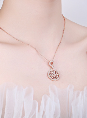 欧美时尚跨境货源微镶锆石圆形项链女罗马数字锁骨链电镀真金饰品