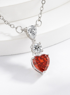 直播新款彩宝冰花切爱心项链镶嵌爆闪高碳钻心形吊坠跨境