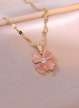 项链女网红爱心锆石花朵小众时尚新款设计感吊坠气质套装钛钢项链