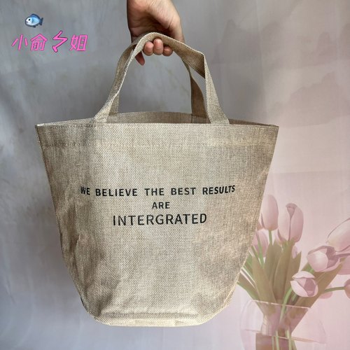 新款 修丽可棕色厚实亚麻水桶手拎化妆包菜篮子收纳整理 - 图0