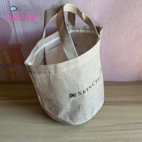 新款 修丽可棕色厚实亚麻水桶手拎化妆包菜篮子收纳整理 - 图3