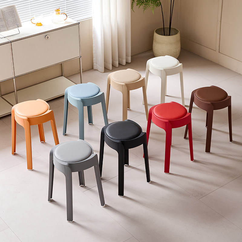 塑料凳子加厚家用大座面可叠放餐桌板凳高圆凳客人备用软包风车凳,淘宝优惠券,粉丝福利购,淘宝优惠卷