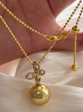 单颗澳白南洋金珍珠吊坠项链纯银