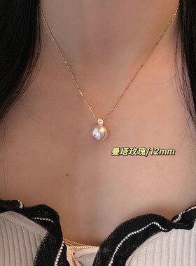 戴妃单颗澳白珍珠吊坠项链纯银女