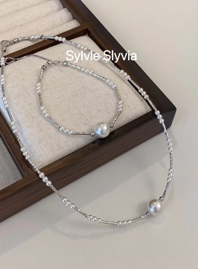 施家单颗珍珠项链锁骨链s925银