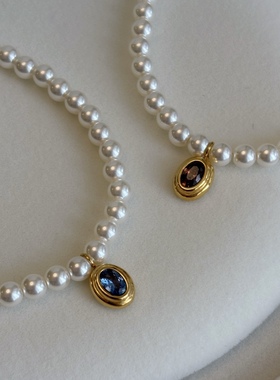 海蓝紫色吊坠施家珍珠项链毛衣链