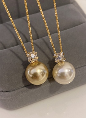 人造金珠戴妃珍珠纯银单吊坠项链