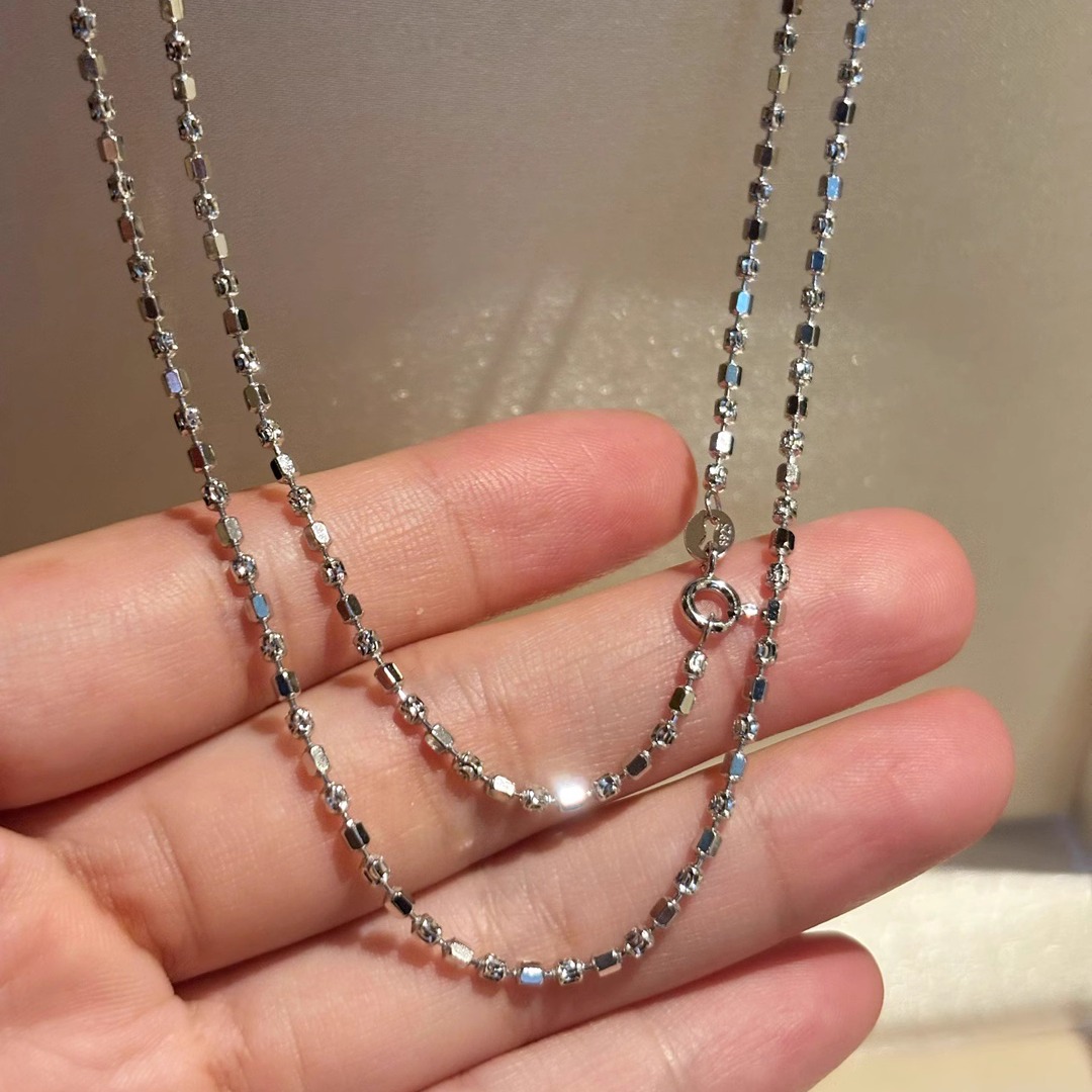 意大利进口工艺纯银镀白金极光钻石链高级感翡翠玉石珍珠吊坠项链 - 图2