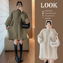 Pregnancy Woman Dress Cotton Suit Jacket Winter 2023 New Fashion Medium Long cotton padded jacket Brief about 100 hitch loose winter dress