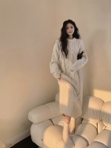 Pregnant womens autumn dress Even dress Lazy Casual Loose medium Long Thick Solid Warm Ocean Fur Coat Long Skirt Autumn winter