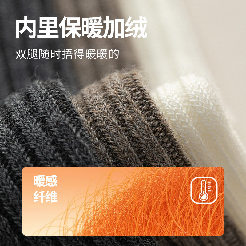 黑色小腿袜女秋冬季加绒加厚保暖长筒袜子双针防滑微压显瘦配靴子 - 图0