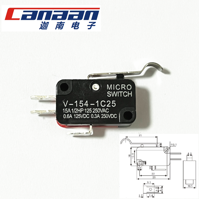 微动开关3脚 V-15/151/152/153/156-1C25柄滚轮游戏机电饭锅-图0