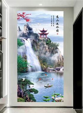 入户门玄关装饰画流水生财客厅自粘贴画过道走廊中式防水墙贴壁画