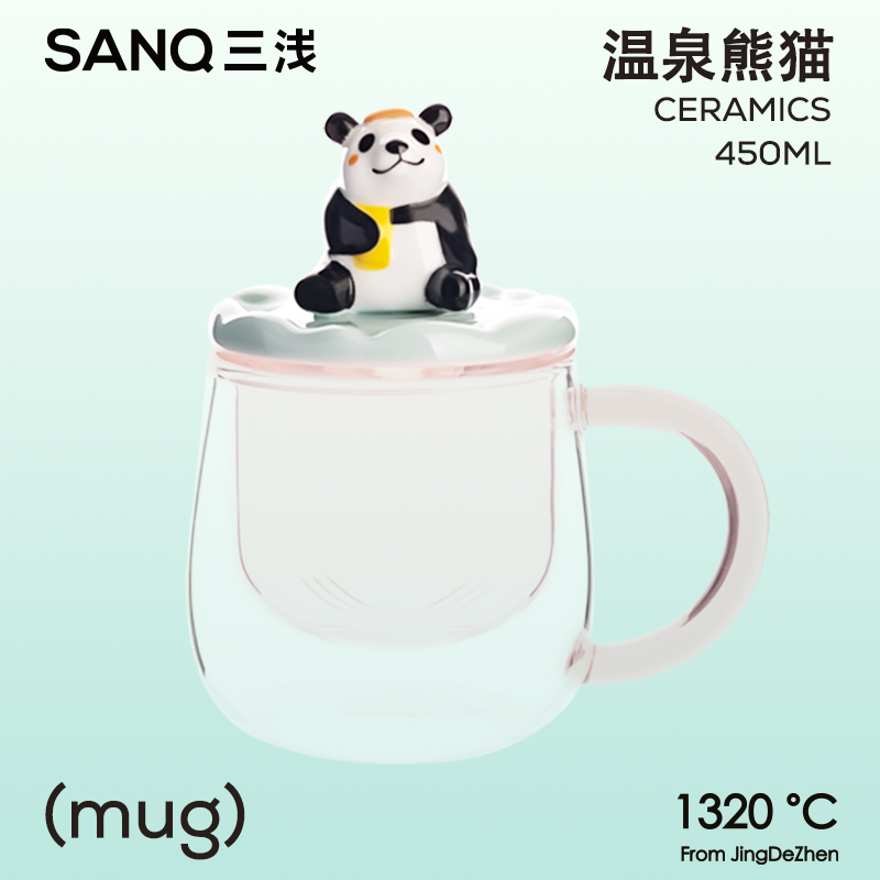 SANQ三浅熊猫玻璃水杯茶水分离杯子和花花办公室女情侣耐热花茶杯 - 图2