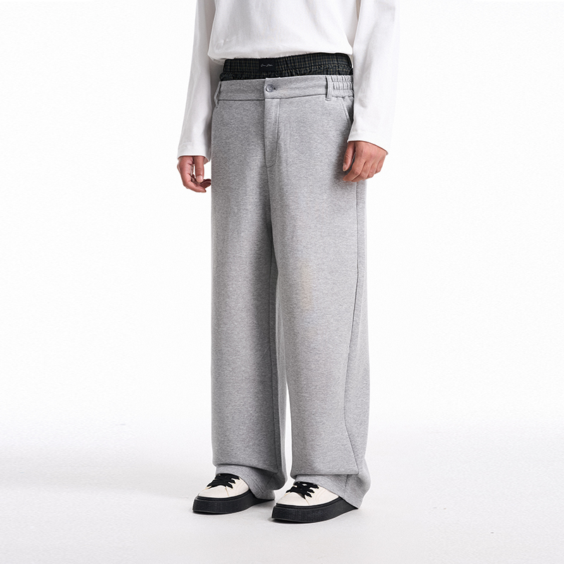 BONELESS打褶直筒卫裤宽松抽绳简约休闲裤纯色百搭运动裤秋季长裤 - 图1