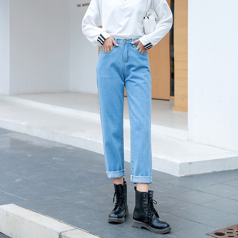 秋冬新款松紧腰弹力宽松修身牛仔裤 mba牛仔裤