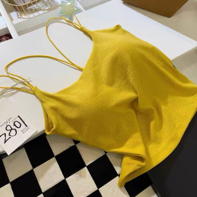 Feizi Ji 2801 double shoulder strap camisole women's early spring fashionable backless ສາຍ U-shaped ງາມແລະຫນ້າເອິກ pad all-in-one top