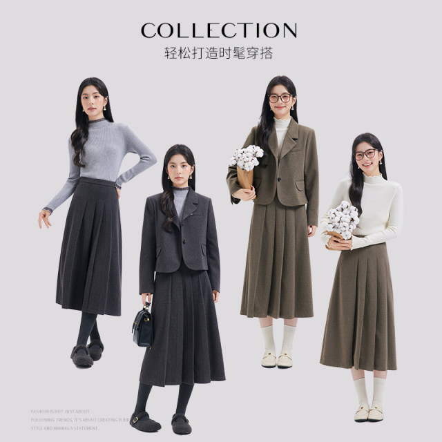 达佳诗灰色毛呢西装外套女2025新款小个子秋冬加厚面试套装短外套