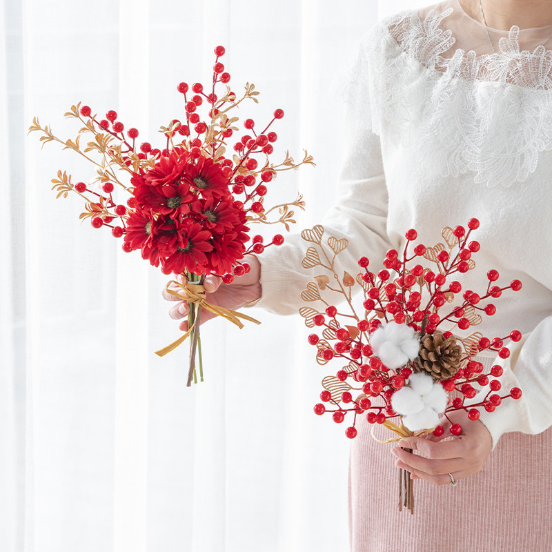 新年发财果花束插花年宵花假花仿真花摆设冬青红果花艺摆件装饰花,淘宝优惠券,粉丝福利购,淘宝优惠卷