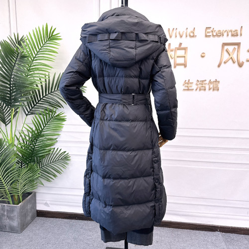 可路莎专柜247835冬季连帽收腰修身过膝长款羽绒服女 - 图2