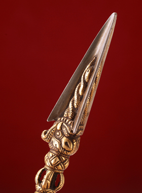 藏式金刚三面马头普巴金刚杵黄降魔纯铜手工橛复古民族风家用摆件