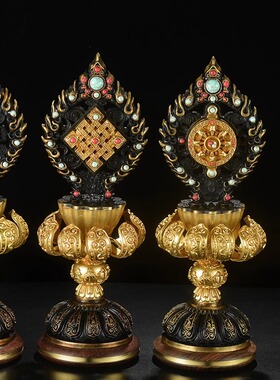 藏式纯铜八吉祥摆件家用9寸彩绘吉祥八宝法轮海螺佛堂供奉民族风