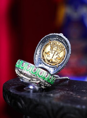 S925银三不合智慧嘎乌盒吊坠西藏式八吉祥大鹏鸟文殊智慧项链挂件