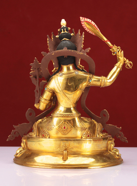 藏式文殊菩萨像纯铜电镀客厅精工佛台吉祥供奉摆件佛像家用7/10寸