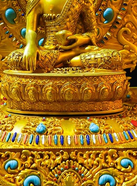 藏式纯铜鎏金释迦摩尼佛像十三寸带法座释迦摩尼佛精品铜像十八寸