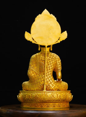 藏传三世佛像三宝佛祖十寸飘带佛光浮雕摆件精品仿古鎏金铜像家用