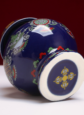 陶瓷藏式八吉祥彩绘宝瓶