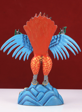 藏式全身彩绘纯铜大鹏金翅鸟雕塑一体佛像家用供奉摆件精品铜像物