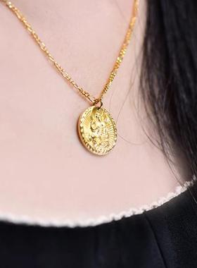 S925纯银镀金情侣黄财神吊坠藏式度母文殊作明佛母项链配饰项坠