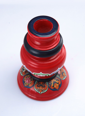 彩绘手摇实木底座转金筒招财箭座子锡杖西藏式八吉祥底座摆件圆口