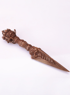 藏式金刚三面红色普巴金刚杵黄降魔纯铜手工橛复古民族风家用摆件