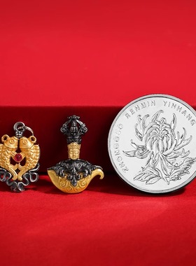 S925纯银镀金钺刀双鱼吊坠挂坠