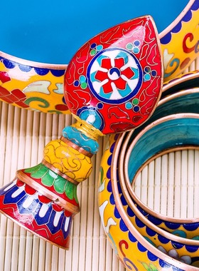 藏式景泰蓝曼扎盘纯铜供