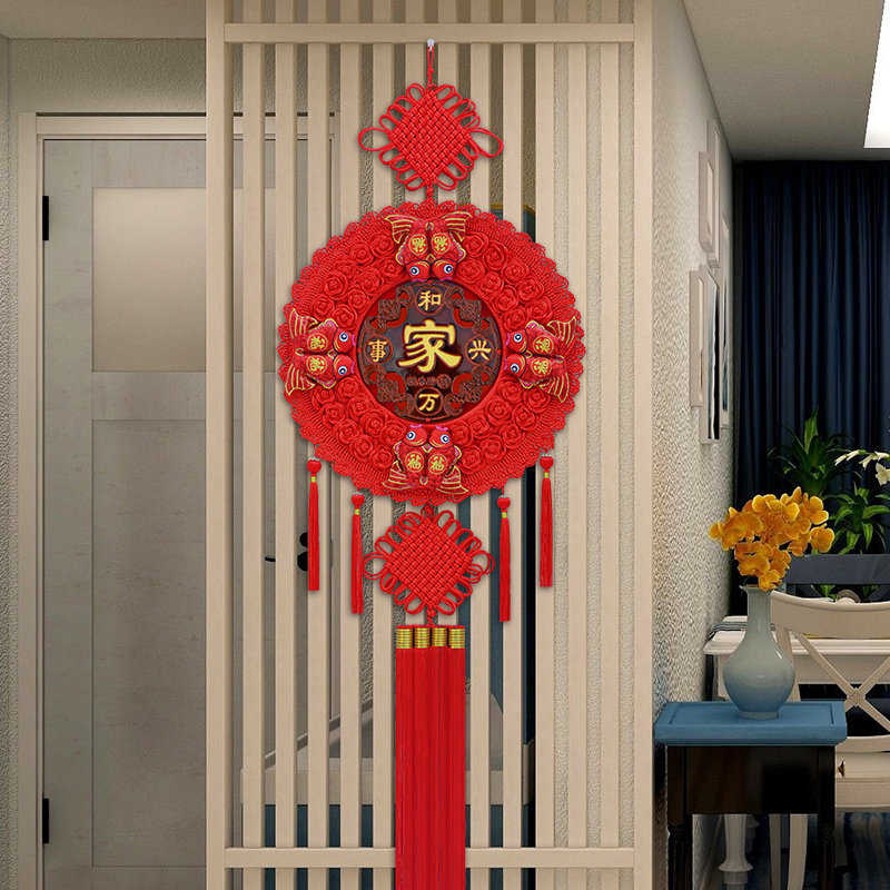 中国结挂件客厅大号福字背景墙高档桃木圆形春节招财镇宅家居装饰
