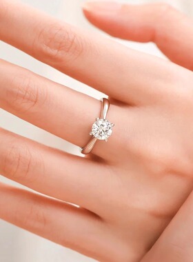 S925莫桑石戒指经典四爪1克拉单钻光臂皇冠求婚钻戒镀银女款指环