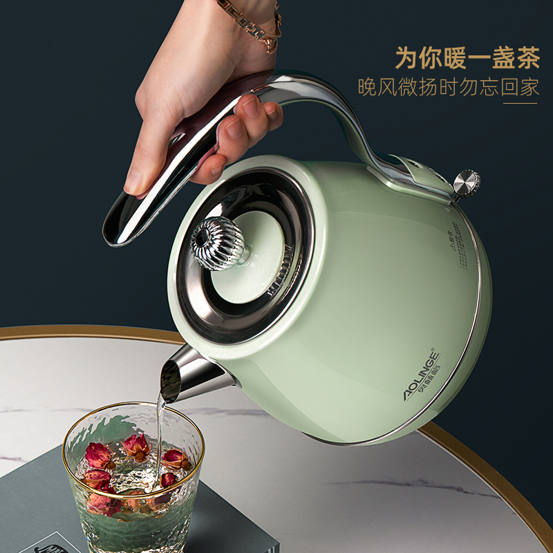 奥林格复古高颜值电热烧水壶家用网红欧式办公室自动断电小型煮器