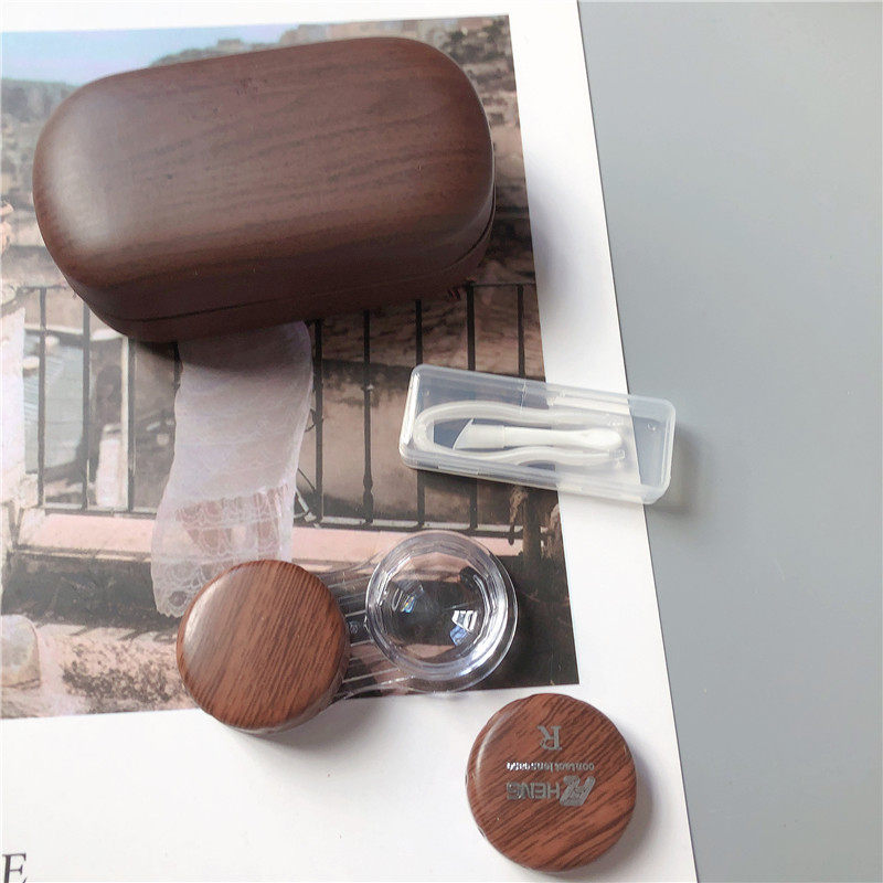 时尚木纹木色隐形眼镜盒ins简约便携美瞳盒子近视镜收纳盒双联盒,淘宝优惠券,粉丝福利购,淘宝优惠卷