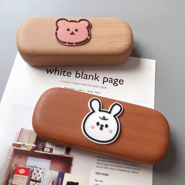 ins复古高级可爱小熊便携创意木纹学生近视镜收纳盒眼镜盒收纳盒,淘宝优惠券,粉丝福利购,淘宝优惠卷