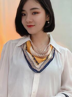 春夏2025新款剪花琉璃纱磁扣丝巾女百搭洋气护颈方巾韩版懒人围巾