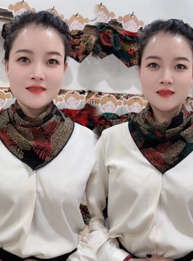 新款秋冬澳绒棉护颈围脖女双面百搭三角巾假领保暖时尚双排扣围巾