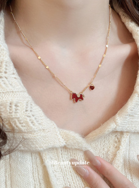 真金电镀滴油金属小马项链新中式轻奢小众锁骨链本命年气质项饰女