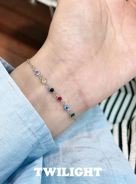 S925纯银彩锆圆珠手链女韩版个性甜美小清新夏季小众高级感